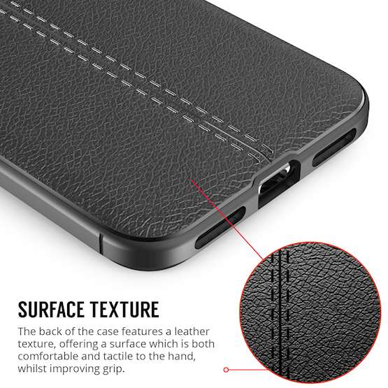 iPhone X Case, | Auto Camera Focus | Leather Effect Design | TPU Gel Back Cover - Black