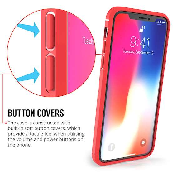 iPhone X Case, Auto Camera Focus | Leather Effect Design | TPU Gel Back Cover - Red