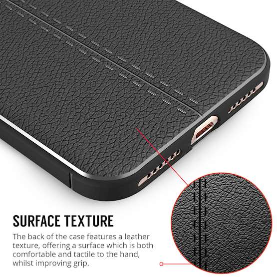 iPhone 8 Case| Auto Camera Focus | Leather Effect Design | TPU Gel Back Cover - Black