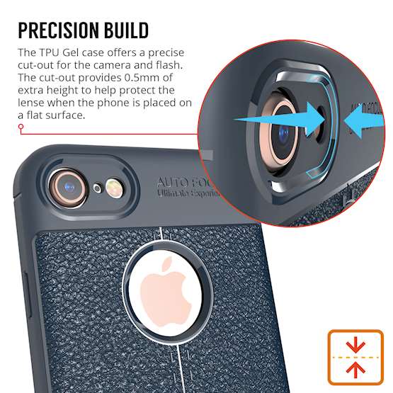 iPhone 8 Case| Auto Camera Focus | Leather Effect Design | TPU Gel Back Cover - Blue