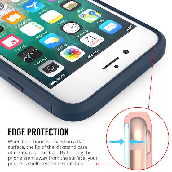 iPhone 8 Case| Auto Camera Focus | Leather Effect Design | TPU Gel Back Cover - Blue