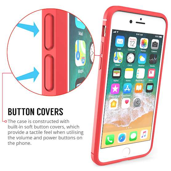 iPhone 8 Case | Auto Camera Focus | Leather Effect Design | TPU Gel Back Cover - Red