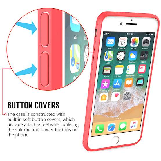 iPhone 8 Plus Case | Auto Camera Focus | Leather Effect Design | TPU Gel Back Cover - Red