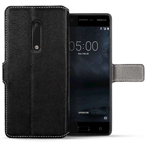 Nokia 5 PU Leather Slim Wallet Stand Case - Black