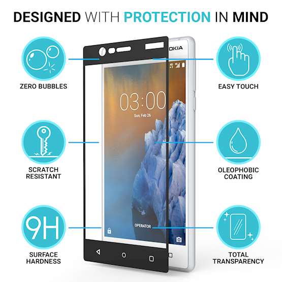 Nokia 3 Tempered Glass Screen Protector Glass Black Edge 