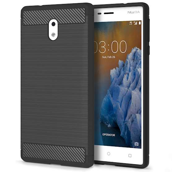 Nokia 3 Carbon Fibre TPU Case Silicone Cover - Black