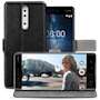 Nokia 8 Case, Nokia 8 Leather Case | Magnetic Close Clasp For Easy Call Answering | | Viewing Stand Function |  2 Card Slots - Black