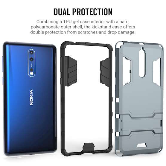 Nokia 8 Case, Extreme Heavy Duty Armour Case For The Nokia 8 | Shockproof Dual Layer Full Body Cover | Drop and Impact Protection - Steel Blue