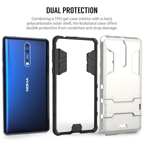 Nokia 8 Case, Extreme Heavy Duty Armour Case For The Nokia 8 | Shockproof Dual Layer Full Body Cover | Drop and Impact Protection - Steel Blue