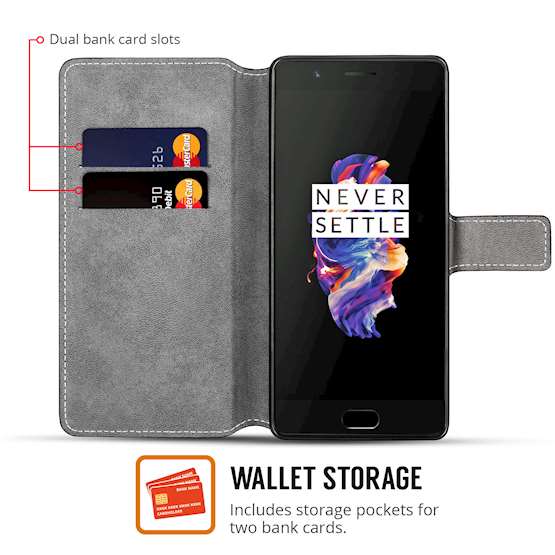 ONEPLUS 5 PU LEATHER SLIM WALLET STAND CASE - BLACK