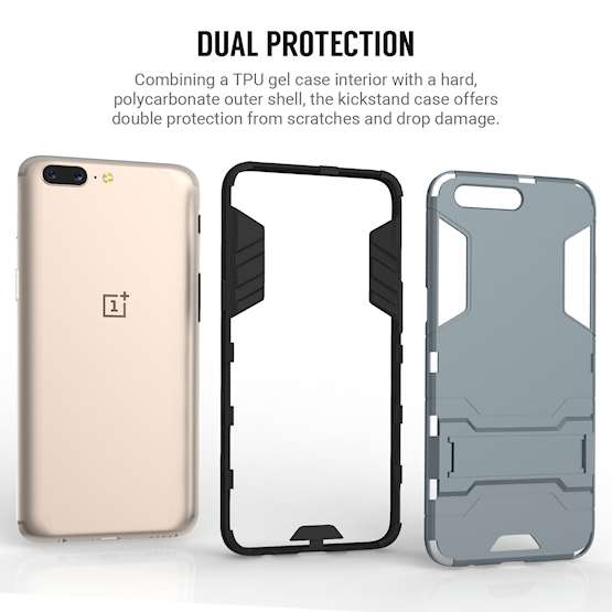 OnePlus 5 Case, Duo Carbon Fibre Hybrid Series Shock Absorbing Cover TPU Core & Reinforced Polycarbonate Metallic Finish Bumper - Steel Blue