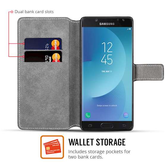 Samsung Galaxy J5 (2017) PU Leather Slim Wallet Stand Case - Black