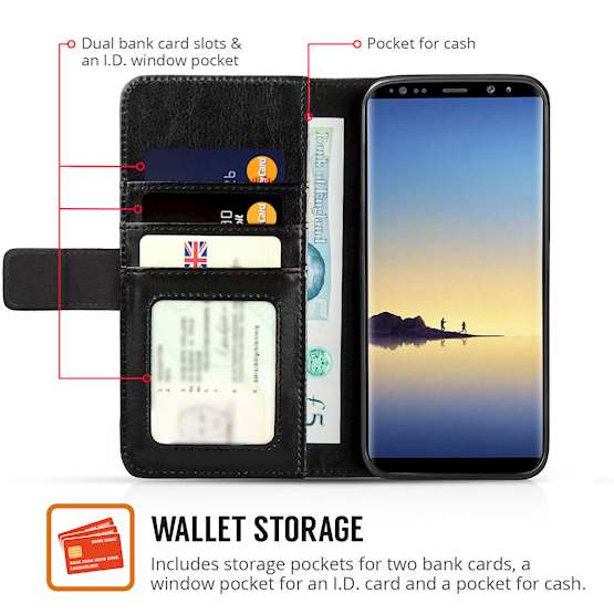 Samsung Galaxy Note 8 ID Real Leather Wallet - Black