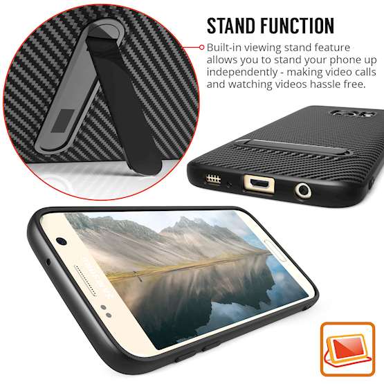 Samsung Galaxy S7 Case, Carbon Fibre Textured Gel Cover | Shock Absorbing | Lightweight & Slim TPU Gel Protection with Stand - Black