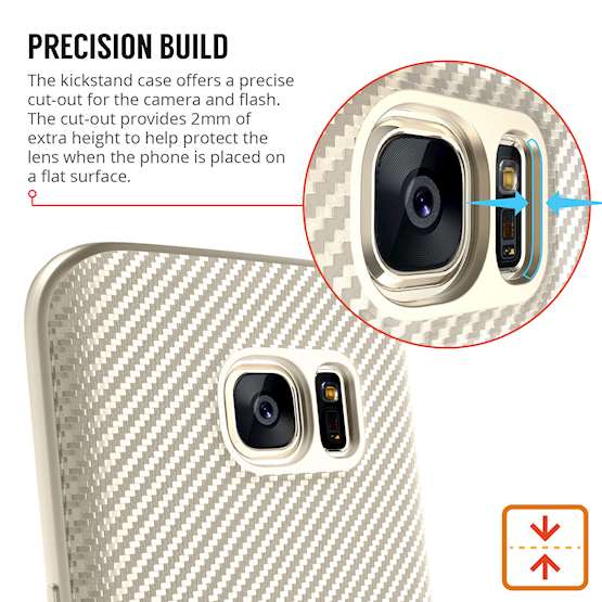 Samsung Galaxy S7 Case, Carbon Fibre Textured Gel Cover | Shock Absorbing | Lightweight & Slim TPU Gel Protection with Stand - Gold