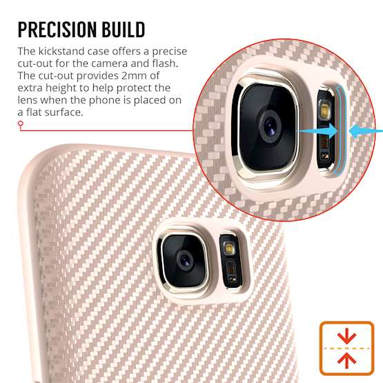 Samsung Galaxy S7 Case, Carbon Fibre Textured Gel Cover | Shock Absorbing | Lightweight & Slim TPU Gel Protection with Stand - Rose Gold