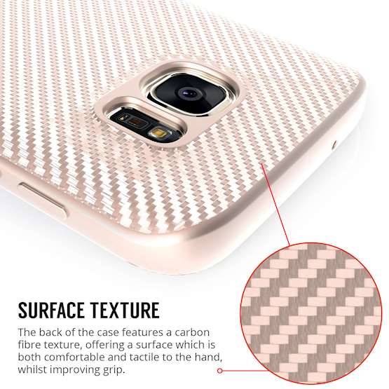 Samsung Galaxy S7 Case, Carbon Fibre Textured Gel Cover | Shock Absorbing | Lightweight & Slim TPU Gel Protection with Stand - Rose Gold