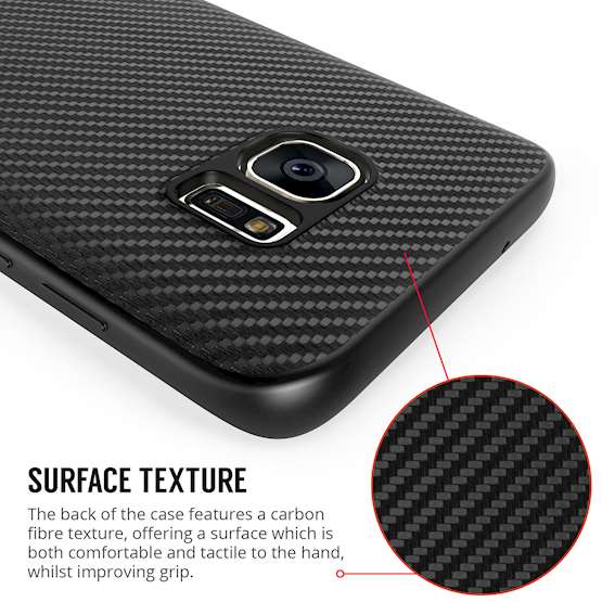 Samsung Galaxy S7 Edge Case, Carbon Fibre Textured Gel Cover | Shock Absorbing | Lightweight & Slim TPU Gel Protection with Stand- Black