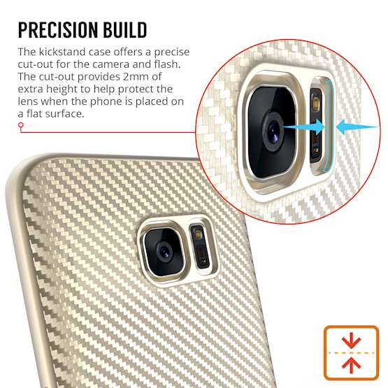 Samsung Galaxy S7 Edge Case, Carbon Fibre Textured Gel Cover | Shock Absorbing | Lightweight & Slim TPU Gel Protection with Stand- Gold