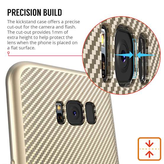 Samsung Galaxy S8 Case, Carbon Fibre Textured Gel Cover | Shock Absorbing | Lightweight & Slim TPU Gel Protection with Stand - Gold