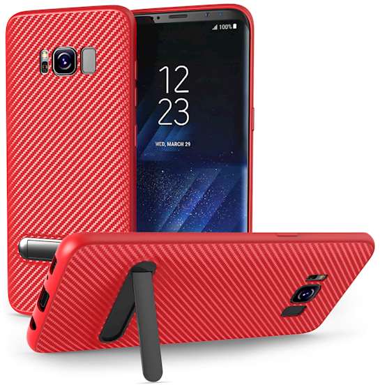 Samsung Galaxy S8 Case, Carbon Fibre Textured Gel Cover | Shock Absorbing | Lightweight & Slim TPU Gel Protection with Stand - Red