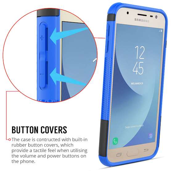 Samsung Galaxy J3 (2017) Case, Sturdy Heavy Duty Protection With Built In Viewing Stand Lightweight | Anti Drop | Impact Resistant Samsung Galaxy J3 (2017) Case - Black & Blue