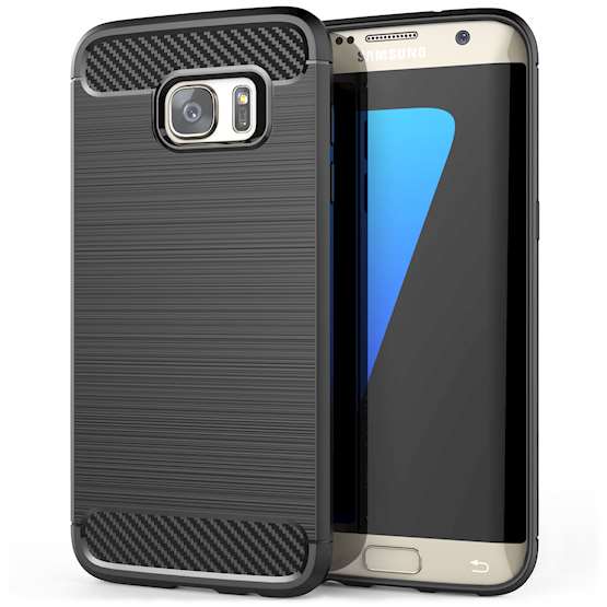 Samsung Galaxy S7 Edge Case, Carbon Fibre Textured Gel Cover | Shock Absorbing | Lightweight & Slim TPU Gel Protection - Black