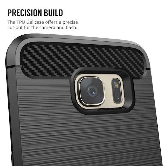 Samsung Galaxy S7 Edge Case, Carbon Fibre Textured Gel Cover | Shock Absorbing | Lightweight & Slim TPU Gel Protection - Black