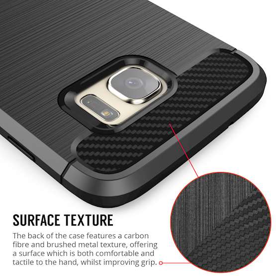 Samsung Galaxy S7 Edge Case, Carbon Fibre Textured Gel Cover | Shock Absorbing | Lightweight & Slim TPU Gel Protection - Black
