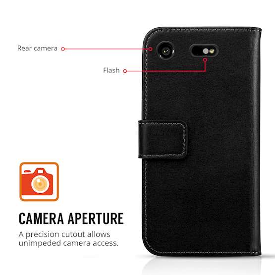 Sony Xperia XZ1 Case, Sony Xperia XZ1 Genuine Leather Wallet Case | Durable and Slim | Lightweight Cover | With Multiple Card Slots & Cash Compartment - Black