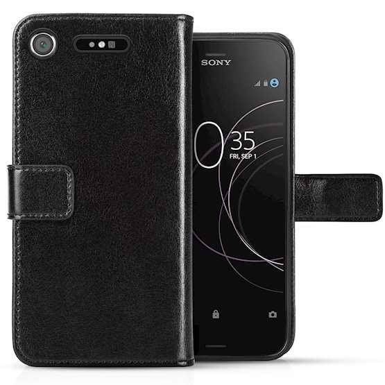 Sony Xperia XZ1  Leather Wallet Case | ID Driving License Slot | Shockproof Protection | Folio Cover With Cash slots, Card Compartments & Magnetic Closure - Black