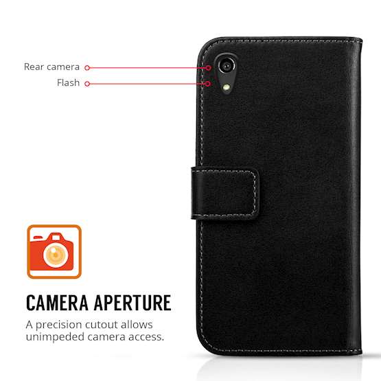 Sony Xperia XA1 Plus Case, Sony Xperia XA1 Plus Genuine Leather Flip Case | Lightweight & Durable | Magnetic Fastener For Easy Phone Access - Black