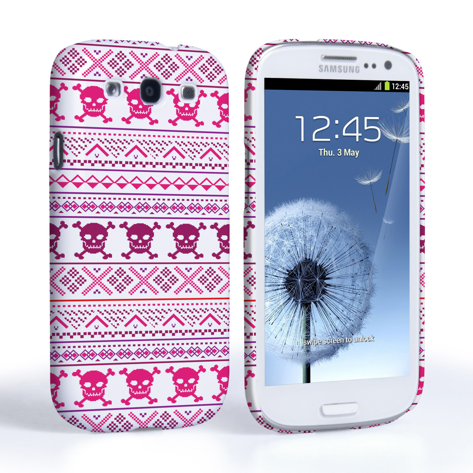 Caseflex Samsung Galaxy S3 Fairisle Case – Pink Skull White Background