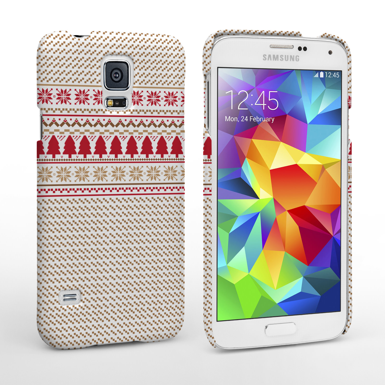 Caseflex Samsung Galaxy S5 Christmas Knitted Snowflake Jumper Hard Case Brown / Red / White