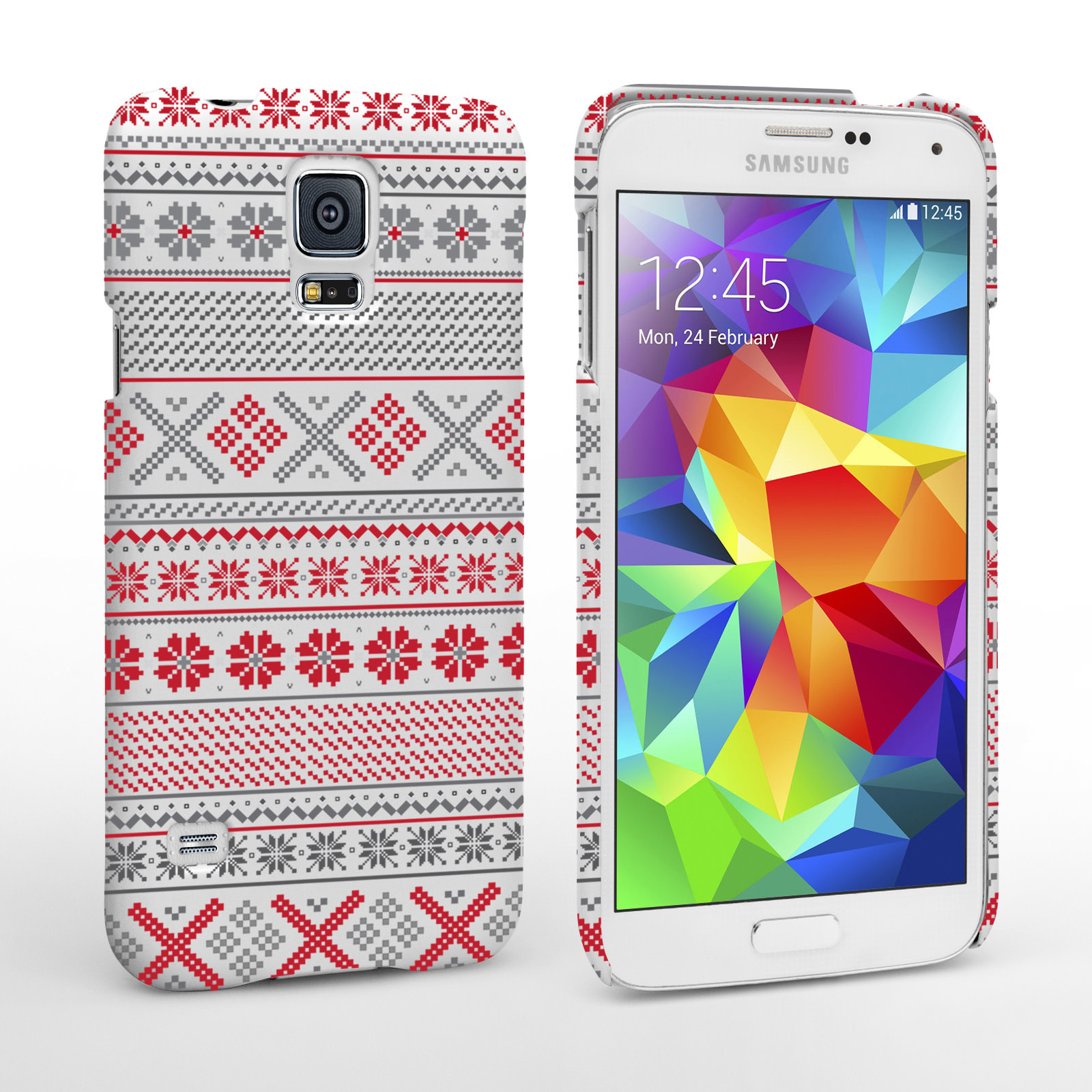 Caseflex Samsung Galaxy S5 Case Fair Isle Cross Stitch Case Grey / Red