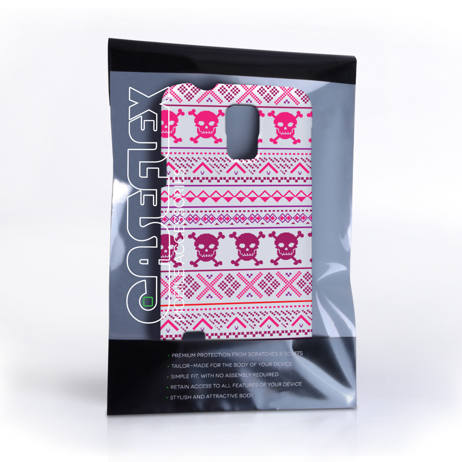 Caseflex Samsung Galaxy S5 Fairisle Case – Pink Skull White Background
