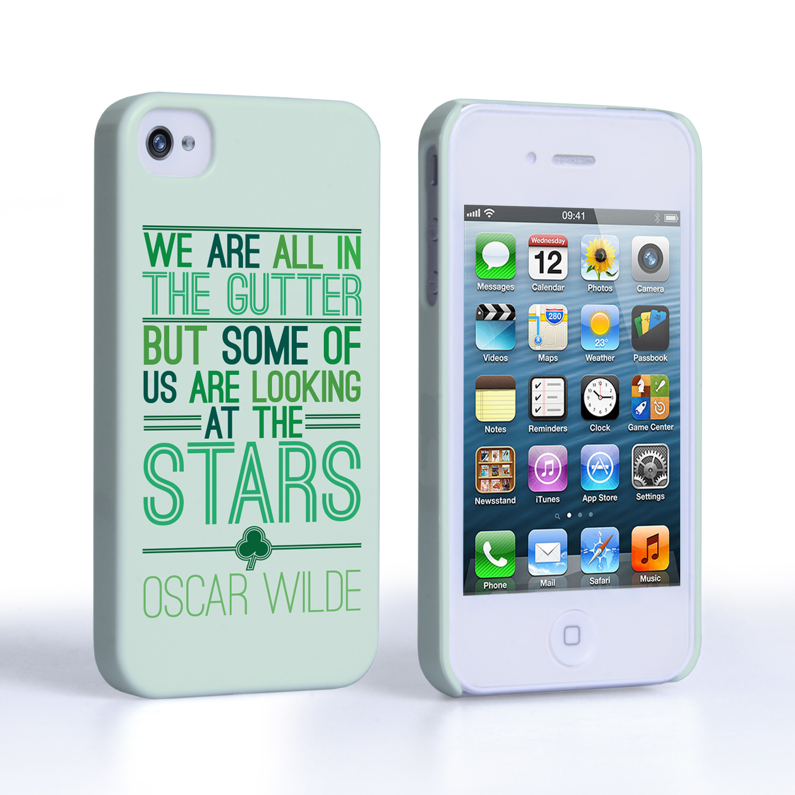 Caseflex iPhone 4 / 4S Wilde Stars Quote Hard Case – White and Green