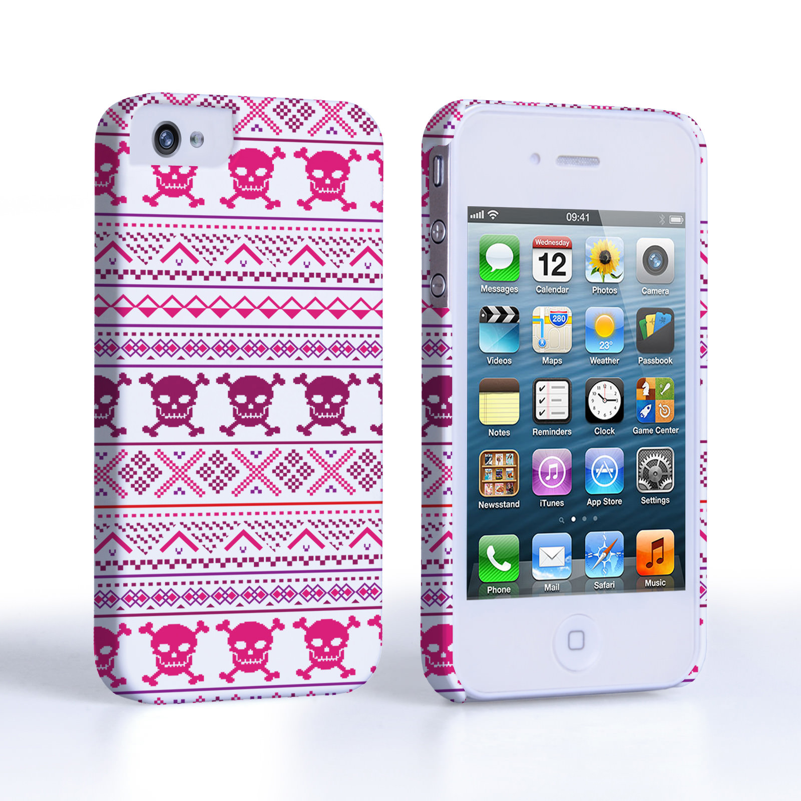 Caseflex iPhone 4/4S Fairisle Case – Pink Skull White Background