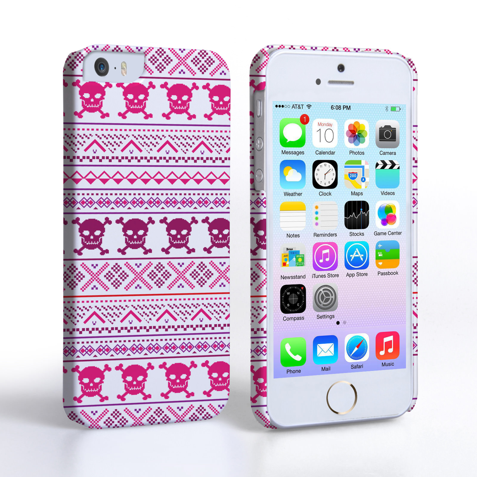 Caseflex iPhone 5/5S Fairisle Case – Pink Skull White Background