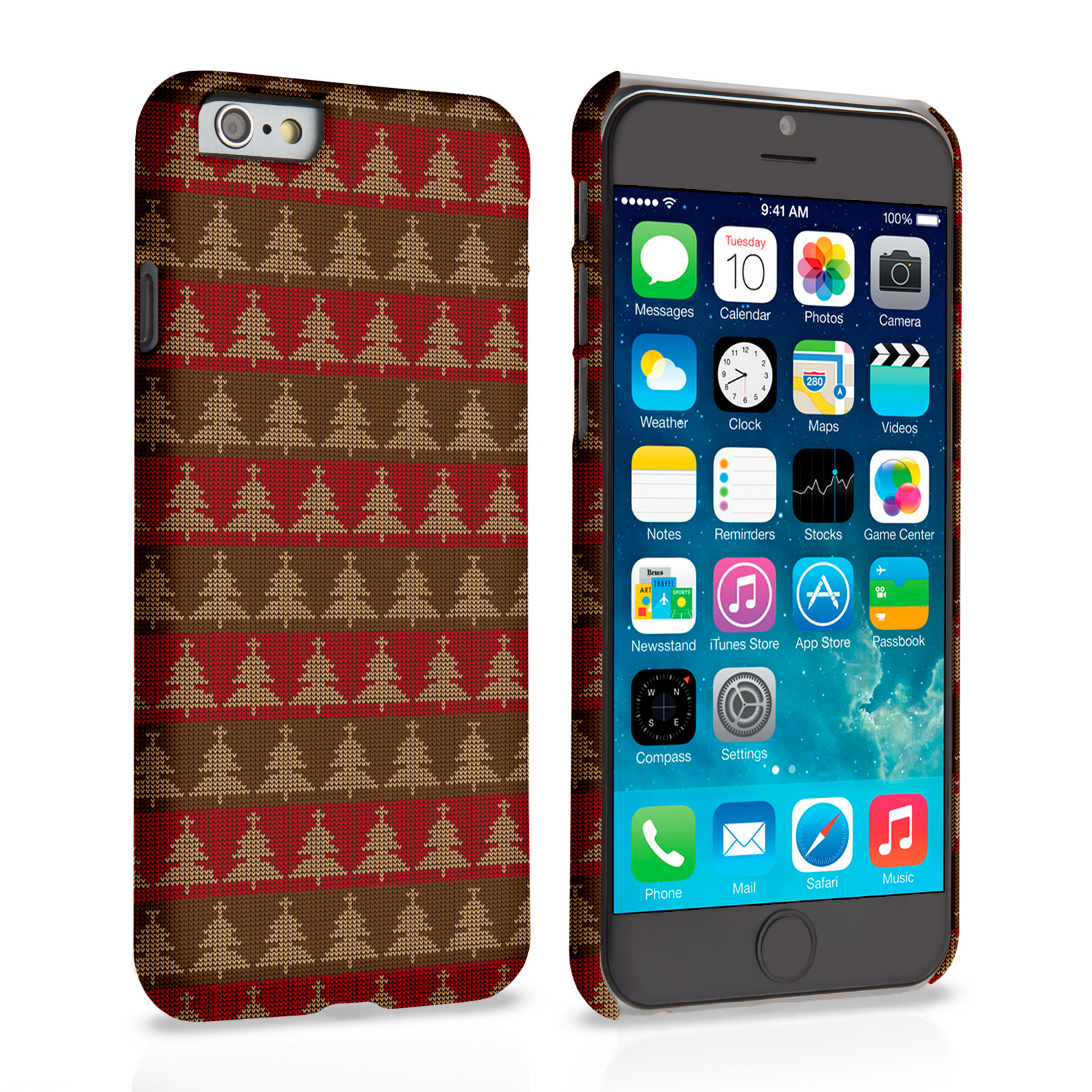 Caseflex iPhone 6 and 6s Christmas Tree Knit Jumper Hard Case - Brown / Red