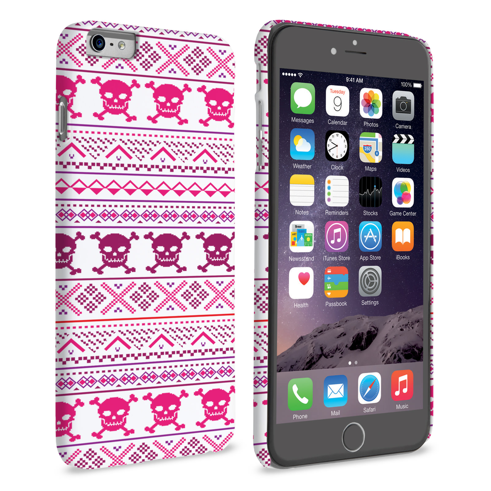 Caseflex iPhone 6 and 6s Plus Fairisle Case – Pink Skull White Background