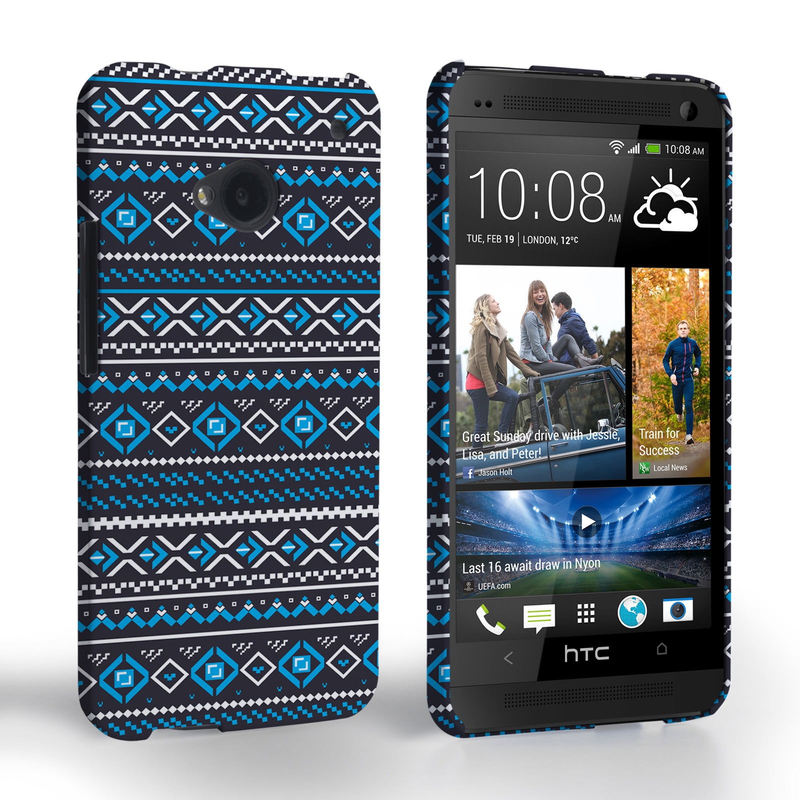 Caseflex HTC One Fairisle Case – Grey with Blue Background