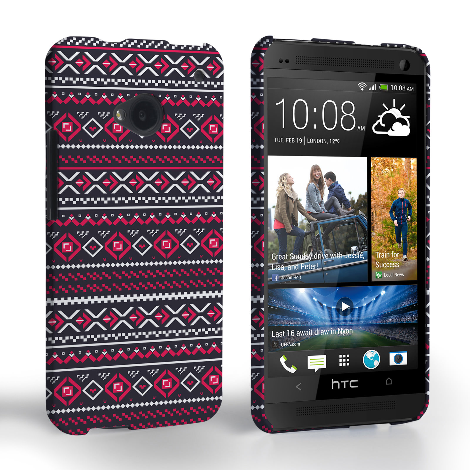 Caseflex HTC One Fairisle Case – Grey with Red Background