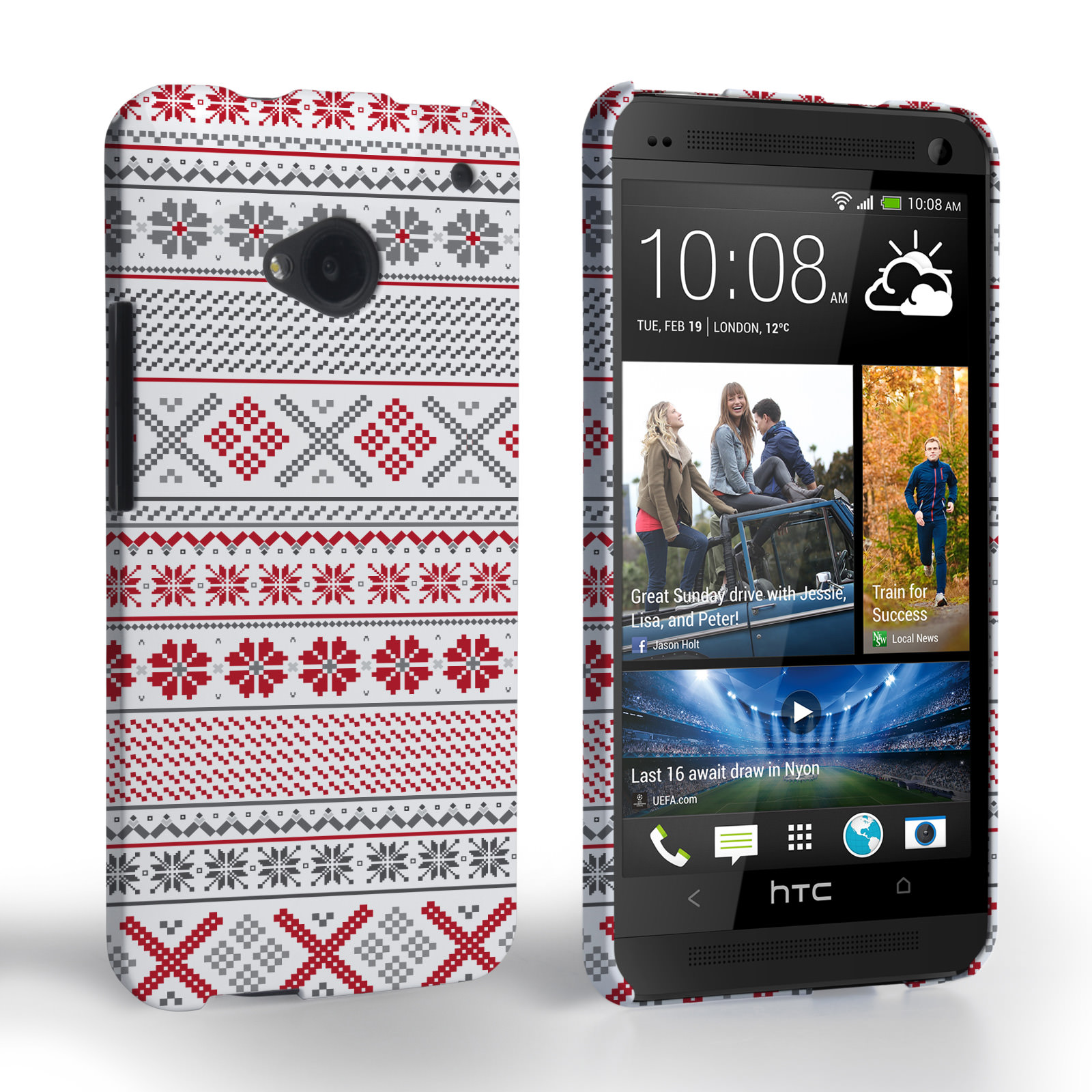 Caseflex HTC One Fairisle Case – Red, White and Grey