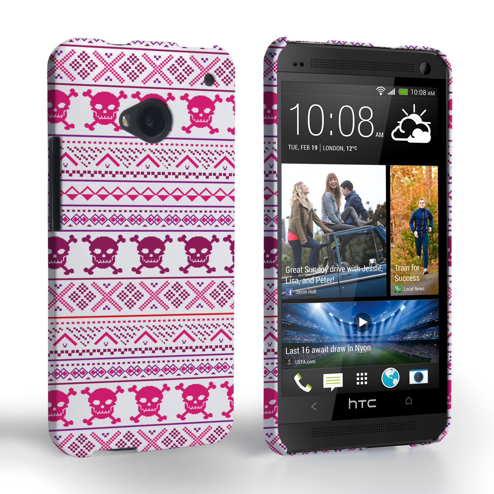 Caseflex HTC One Fairisle Case – Pink Skull White Background