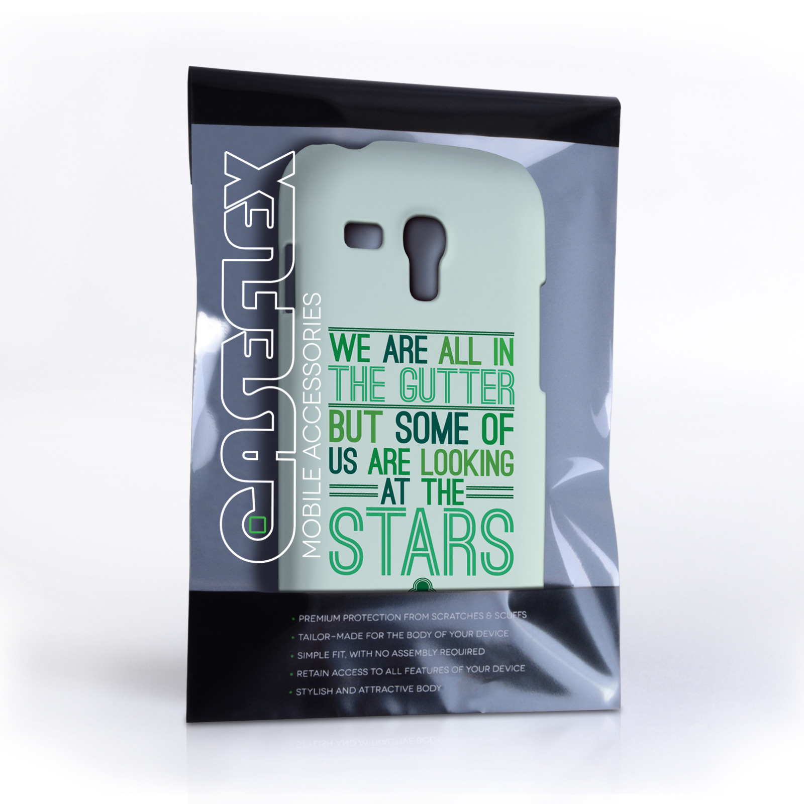 Caseflex Samsung Galaxy S3 Mini Wilde Stars Quote Hard Case – White and Green
