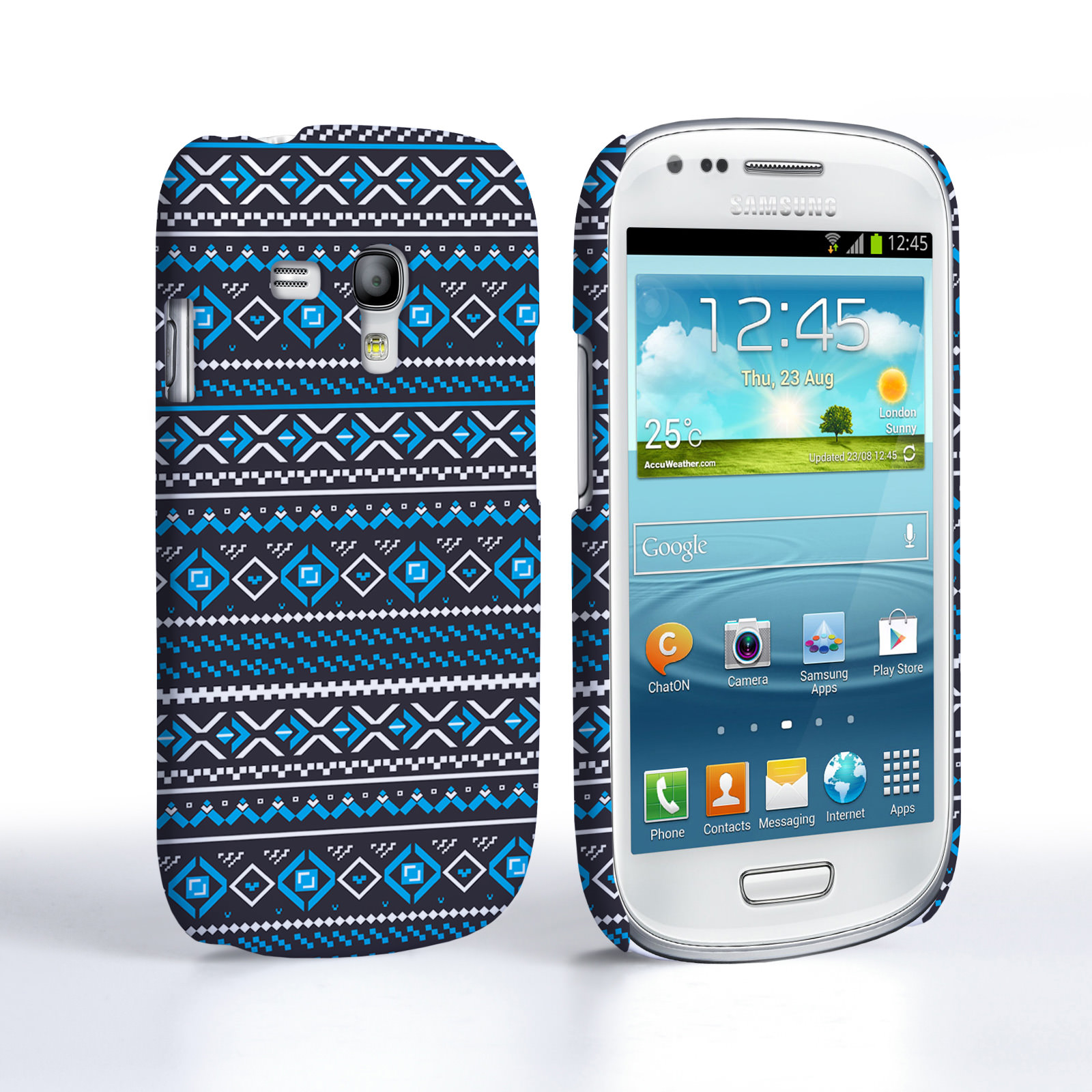 Caseflex Samsung Galaxy S3 Mini Fairisle Case – Grey with Blue Background