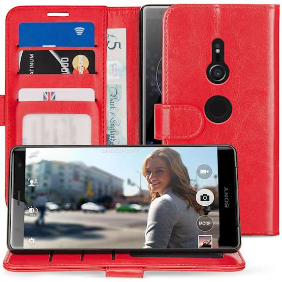 Sony Xperia XZ2 PU Leather ID Stand Wallet - Red