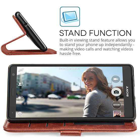 Sony Xperia XZ2 Compact PU Leather ID Stand Wallet - Brown