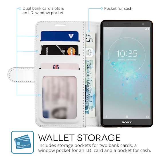 Sony Xperia XZ2 Compact PU Leather ID Stand Wallet - White